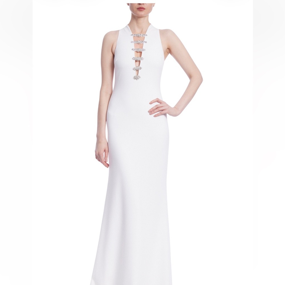 Badgley Mischka Ivory Bridal Gown Crystal Halter Wedding Reception Dress Elegant
